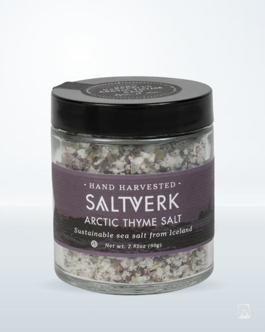 Arctic Thyme Salt Saltverk Icelandic Sea Salt with Wild Thyme 90g, Icelandic pantry staple