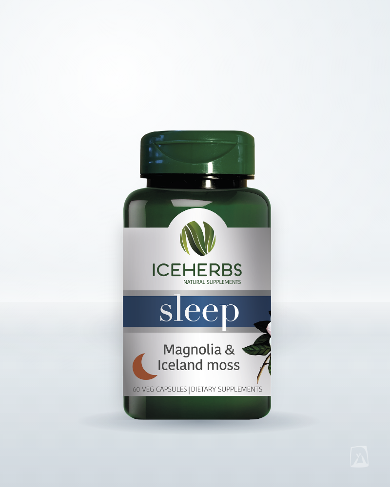 Sleep Blend Capsules Magnolia + Iceland Moss, Iceherbs 60 ct, Icelandic supplement