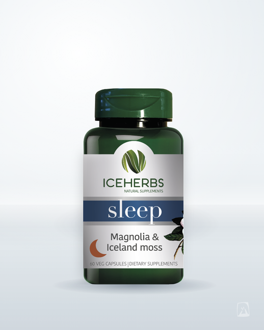 Sleep Blend Capsules Magnolia + Iceland Moss, Iceherbs 60 ct, Icelandic supplement