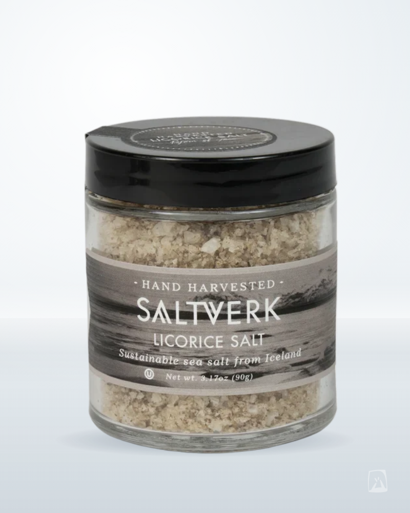 Licorice Salt Saltverk Icelandic Sea Salt with Licorice 90g, Icelandic pantry staple