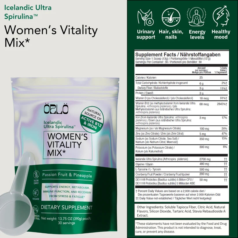 Women's Vitality Mix ÖRLÖ Icelandic Ultra Spirulina 420g by ÖRLÖ Nutrition, Icelandic supplement