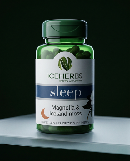 Sleep Blend Capsules Magnolia + Iceland Moss, Iceherbs 60 ct, Icelandic supplement, additional product photo