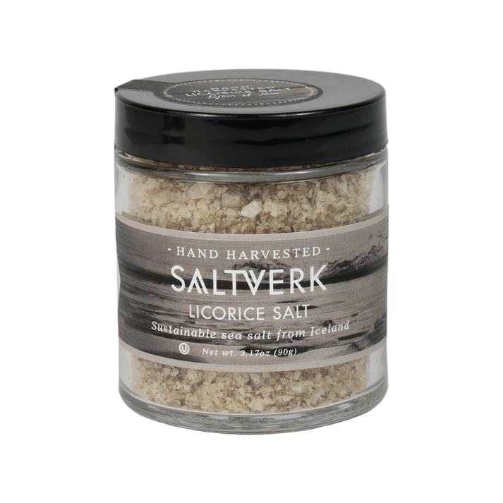 Licorice Salt Saltverk Icelandic Sea Salt with Licorice 90g, Icelandic pantry staple