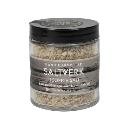 Licorice Salt Saltverk Icelandic Sea Salt with Licorice 90g, Icelandic pantry staple