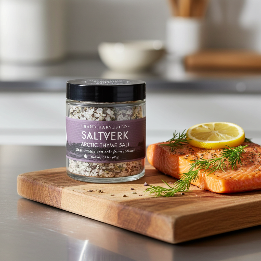 Arctic Thyme Salt Saltverk Icelandic Sea Salt with Wild Thyme 90g, Icelandic pantry staple, product photo 5