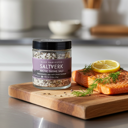 Arctic Thyme Salt Saltverk Icelandic Sea Salt with Wild Thyme 90g, Icelandic pantry staple, product photo 5